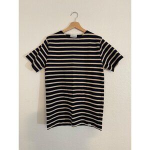 Women's Norse Projects Black White Beige Short Sleeve Stripped Shirt Size Small